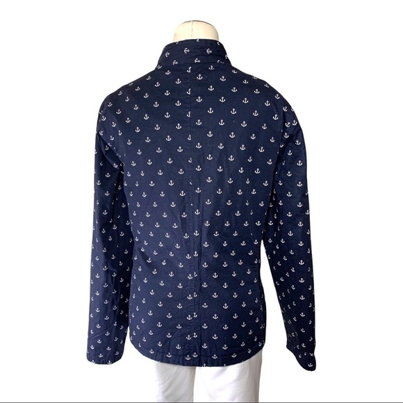 SPANNER Quilted Reversible Jacket Zip Up Sz L Navy Blue Anchors Pattern Pockets - Picture 6 of 15